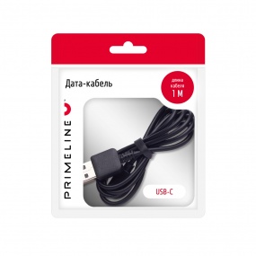 Дата-кабель USB - USB Type-C, 1м, черный, Prime Line