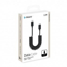 Дата-кабель USB-C - USB-C, 3A, витой, 1.5м, черный Deppa