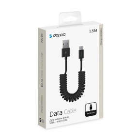 Дата-кабель USB - micro USB, 1.5м, витой, черный Deppa