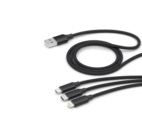 Дата-кабель 3 в 1: micro USB, USB-C, Ligthning, алюминий, 1.2м, черный, Deppa