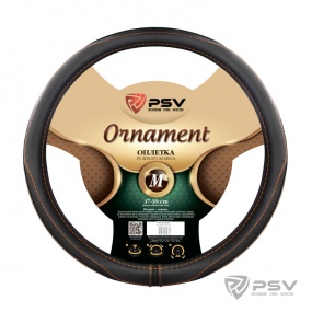 Оплетка руля ORNAMENT Fiber черный,отстрочка коричневая M "PSV"