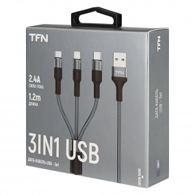Кабель 3в1 USB - Type-C/Lightning/microUSB, 1.2м, графитовый TFN
