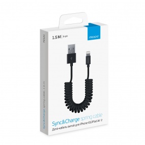 Дата-кабель USB-8-pin для Apple, витой, 1.5м, черный, Deppa 